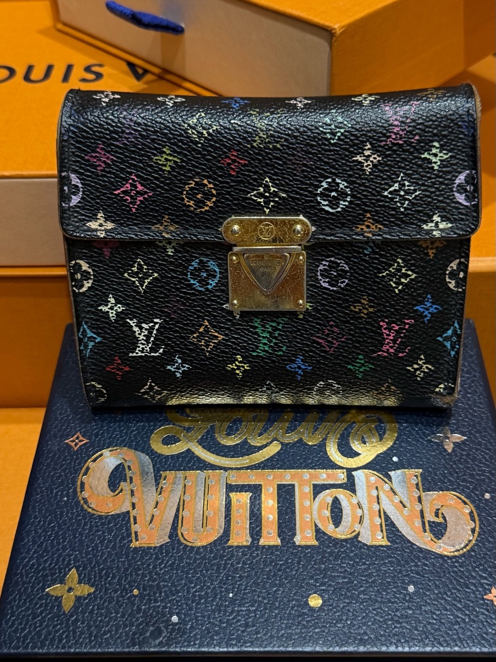 Louis Vuitton Black Multicolor Monogram Mini Bag with Gold-Tone Lock